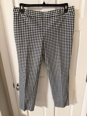 White House Black Market Gingham Slim Crop Pants Black/White Size 14